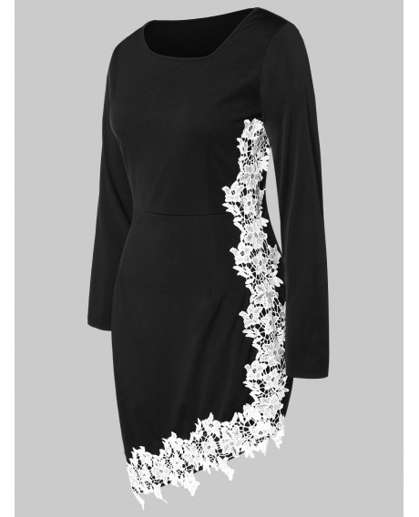 Plus Size Contrast Lace Asymmetrical Bodycon Dress - Black 2x