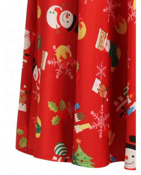 Plus Size Christmas Printed Midi Dress - Red L