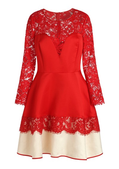 Plus Size See-through Lace Spliced Dress - Scarlet 2x