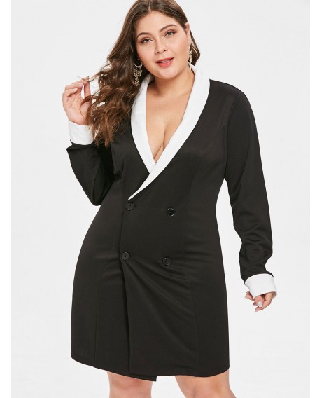 Plus Size Shawl Collar Knee Length Dress - Black L