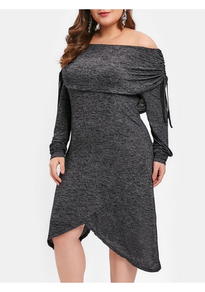 Plus Size Cinched Asymmetric Capelet Dress - Carbon Gray 4x