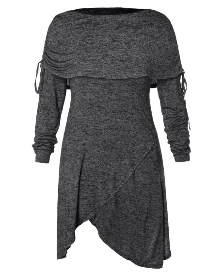 Plus Size Cinched Asymmetric Capelet Dress - Carbon Gray 4x