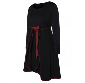 Plus Size Bowknot Overlap Mini Dress - Black L