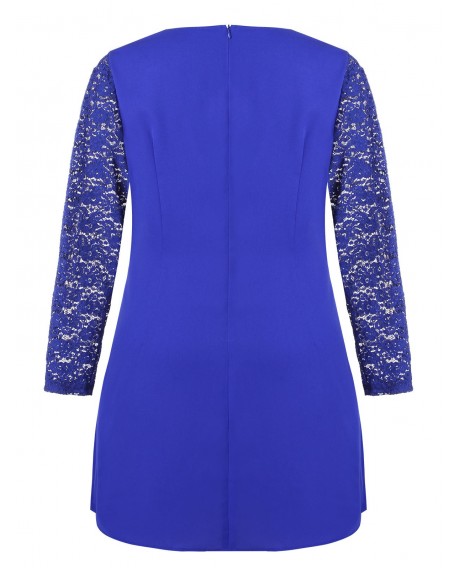 Plus Size Lace Insert Modest Dress - Blue 2x