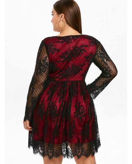 Plus Size Sweetheart Neck Double Layer Lace Dress -  L