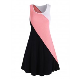 Plus Size Contrast Color Mini Swing Dress -  L