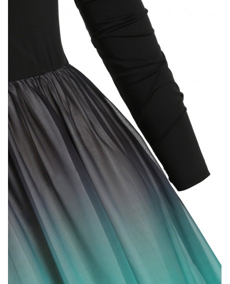 Plus Size Low Cut Open Shoulder Gradient Midi Dress - Black L
