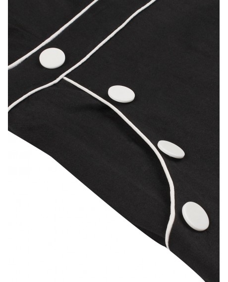 Mock Button Pockets Contrast V Neck Plus Size Dress - Black 3x