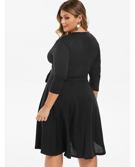 Knotted Surplice A Line Plus Size Dress - Black M