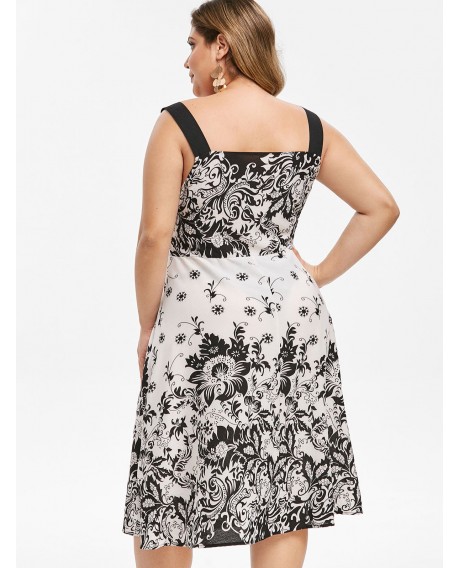 Plus Size Sweetheart Neck Floral Print Dress - White L