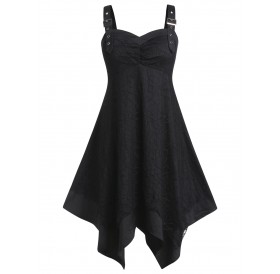 Plus Size Sweetheart Collar Asymmetrical Solid  Dress - Black L