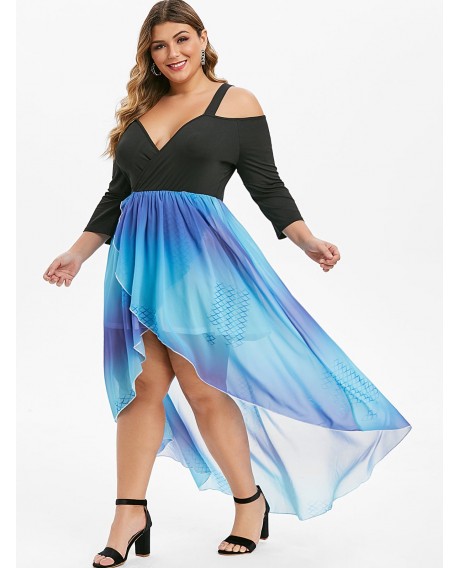 Plus Size Cold Shoulder Ombre Mermaid Dress - Black L