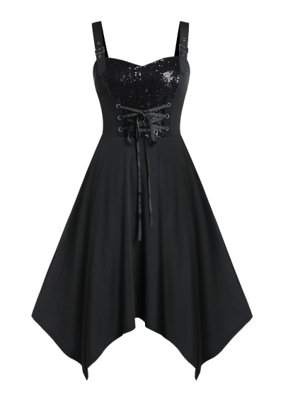 Plus Size Asymmetrical Sequined Solid Dress - Black L