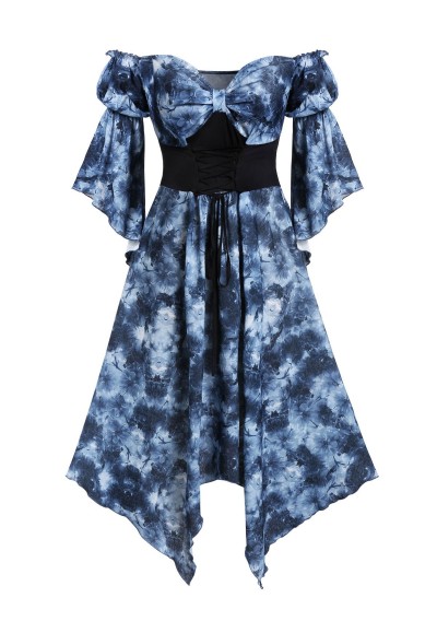 Plus Size Off The Shoulder Bell Sleeve Floral Midi Dress -  L