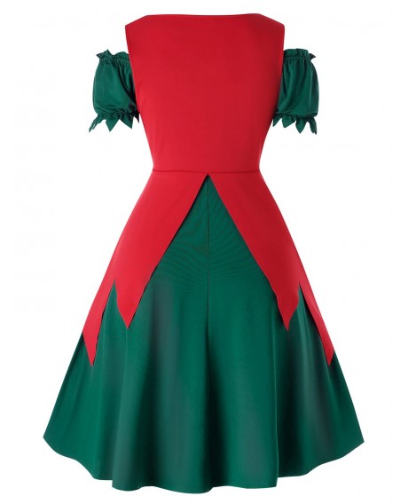 Plus Size Off The Shoulder Vintage Dress with Asymmetrical Top -  L