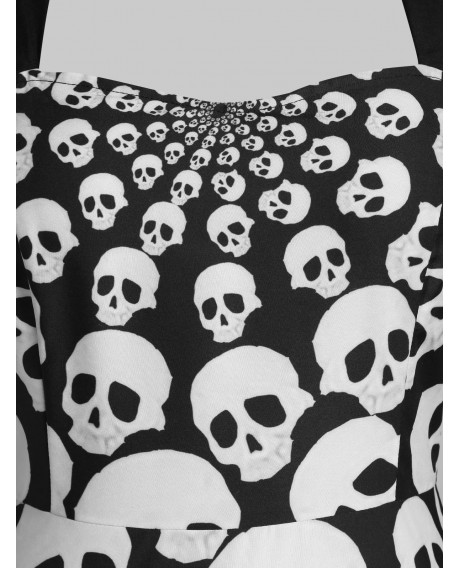 Plus Size Halloween Skull Print Halter Tied Vintage Dress - Black L