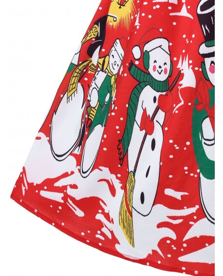 Plus Size Off The Shoulder Snowman Print Christmas Dress - Red L