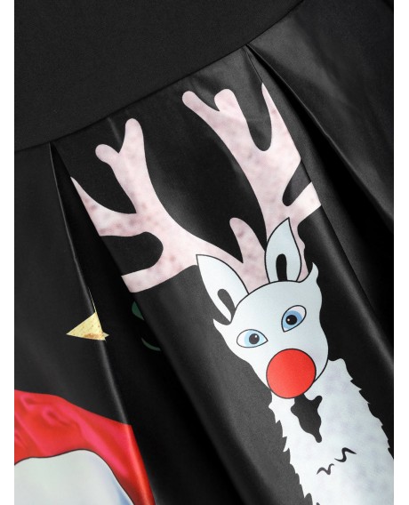 Plus Size Off  Shoulder Santa Claus Print Christmas Vintage Dress - Black L