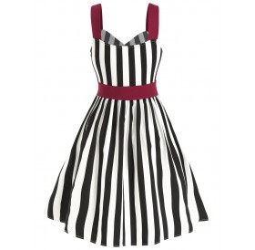 Lace-up Striped Plus Size Vintage Dress - White L