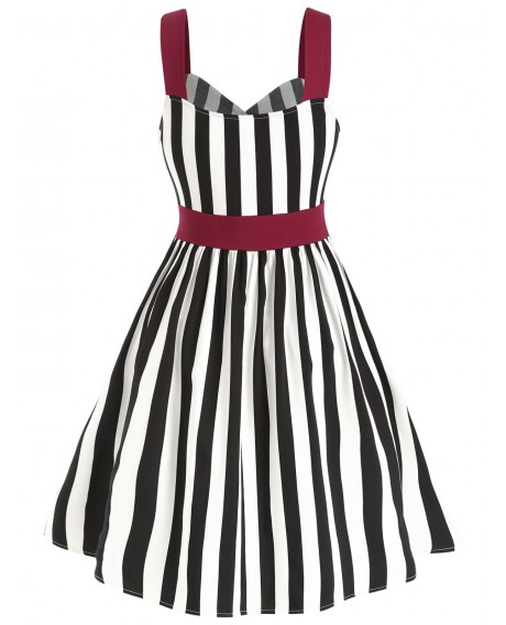 Lace-up Striped Plus Size Vintage Dress - White L
