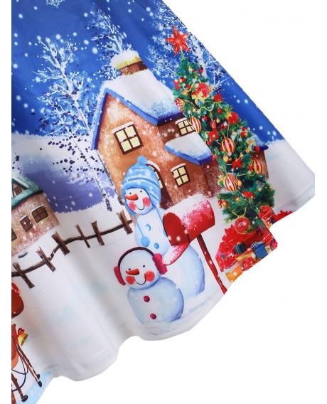 Christmas Snowflake Print Plus Size A Line Dress - Blue 2x