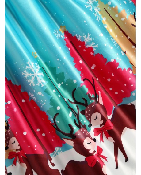 Plus Size Christmas Tree Elk Print Vintage Swing Dress -  L
