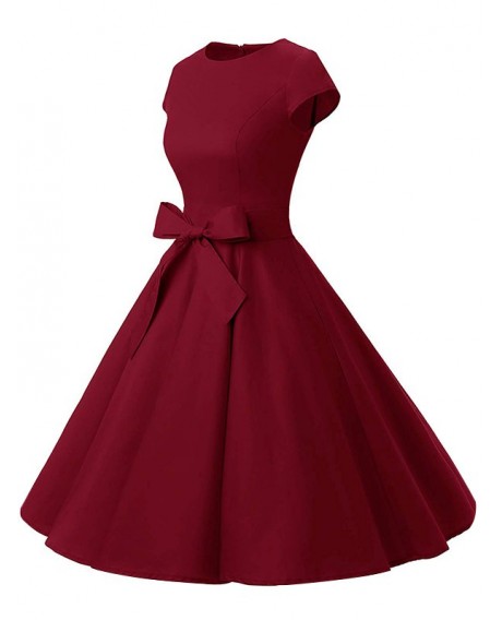 Plus Size Retro Belted Swing Dress - Red Wine 1x