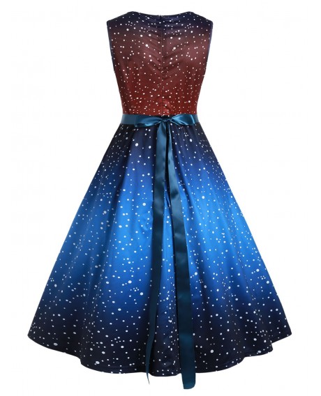 Plus Size Vintage Ombre Polka Dot Pin Up Dress - Denim Dark Blue L