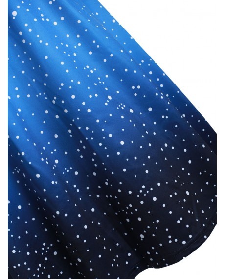 Plus Size Vintage Ombre Polka Dot Pin Up Dress - Denim Dark Blue L