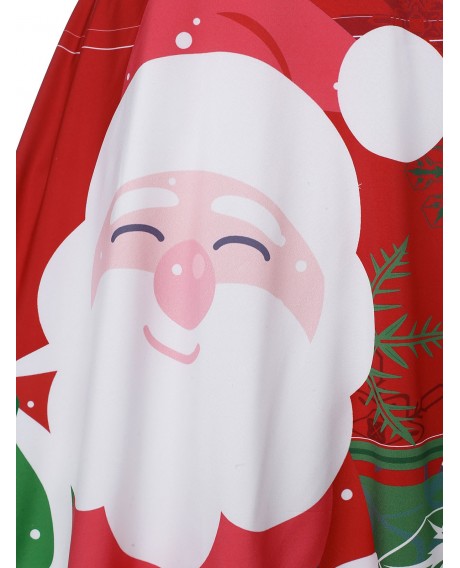 Plus Size Vintage Santa Claus Print Christmas Swing Dress - Red L