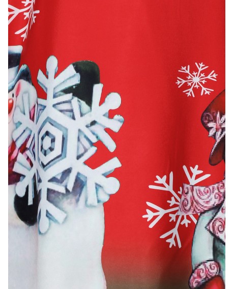 Plus Size Vintage Stripe Snowman Print Christmas Swing Dress - Red L