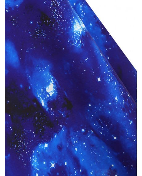 Contrast Galaxy Print V Neck Plus Size Dress - Blue L