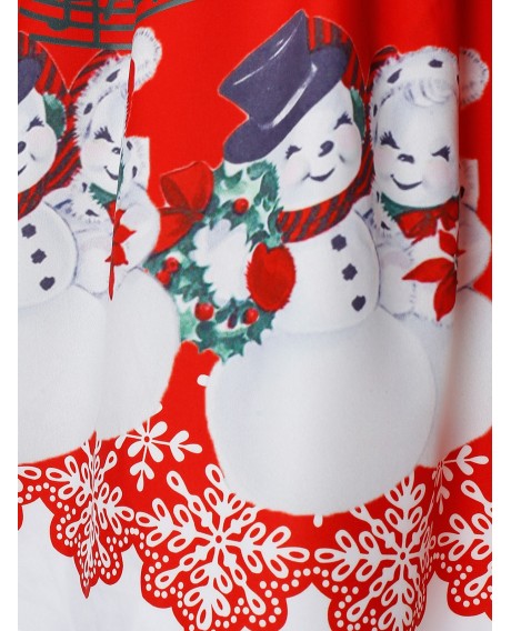 Plus Size Vintage Musical Snowman Print Christmas Dress -  L