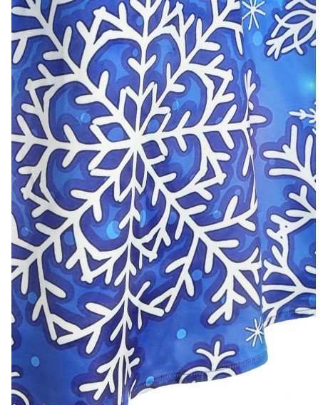 Snowflake Print Scalloped Collar Christmas Plus Size Dress - Blue L