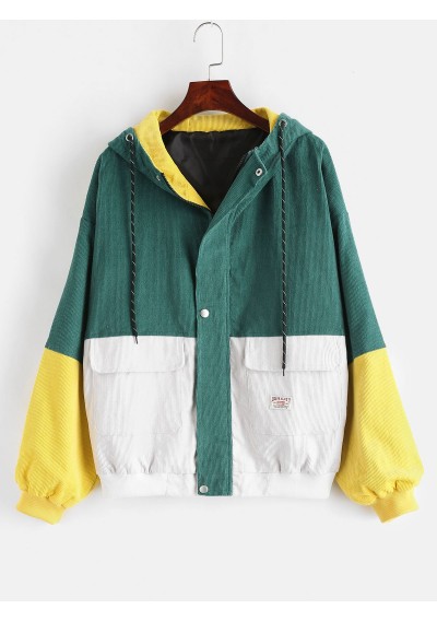 Plus Size Color Block Hooded Jacket - Medium Aquamarine 1x