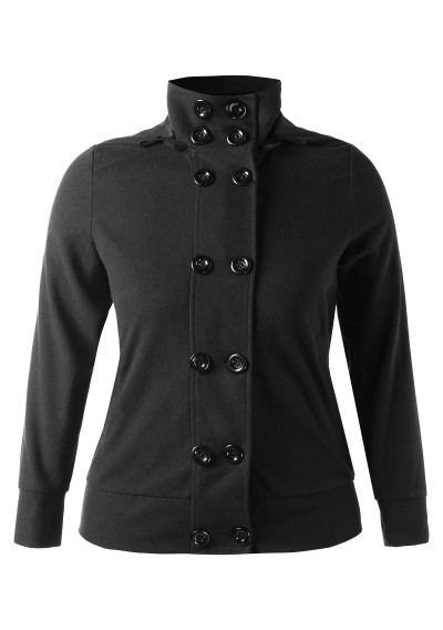 Plus Size Hooded Buttoned Jacket - Black 4x
