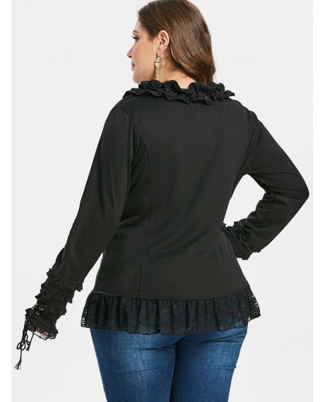 Plus Size Ruffled Lace Insert Jacket - Black 2x