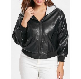 Plus Size Front Pockets Hooded Jacket - Black 2x