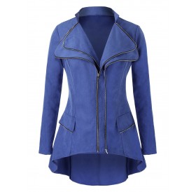 Plus Size Double Zipper High Low Jacket - Blue Gray L