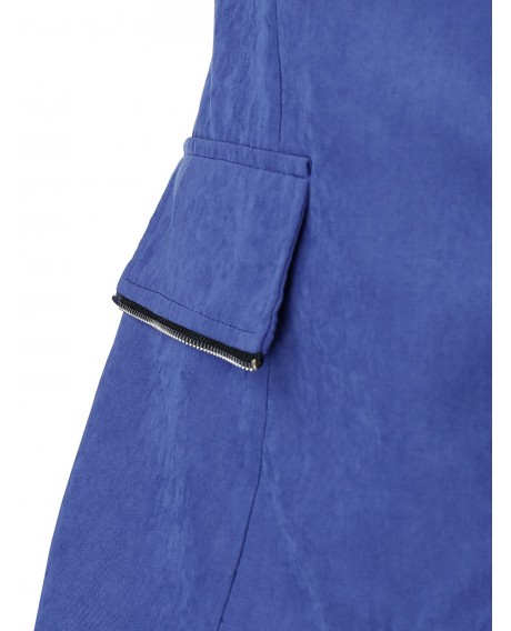 Plus Size Double Zipper High Low Jacket - Blue Gray L