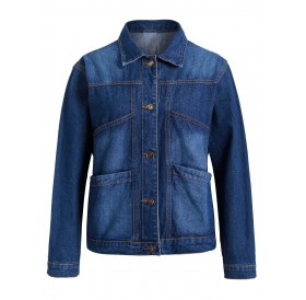 Plus Size Pockets Button Up Denim Jacket - Blue 2x