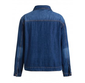 Plus Size Pockets Button Up Denim Jacket - Blue 2x