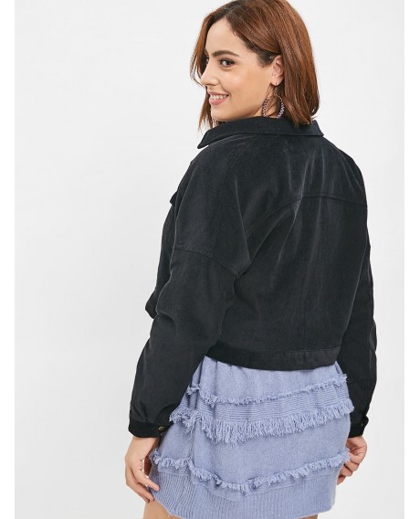 Front Pockets Plus Size Button Up Jacket - Black 2x