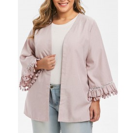 Plus Size Solid Color Open Front Frilled Jacket - Pink Rose 3x