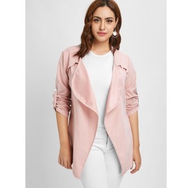 Plus Size Open Front Long Sleeves Jacket - Light Pink L