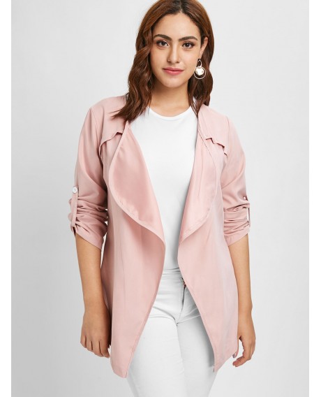 Plus Size Open Front Long Sleeves Jacket - Light Pink L