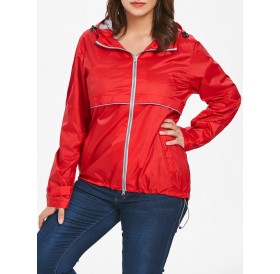 Plus Size Lightweight Hooded Zip-Up Jacket - Red 1x