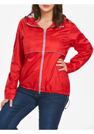 Plus Size Lightweight Hooded Zip-Up Jacket - Red 1x