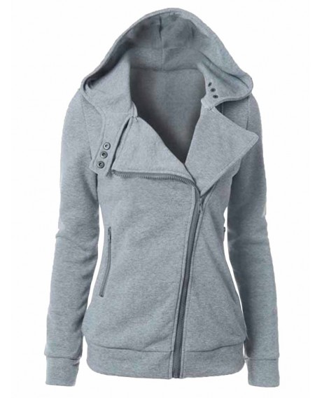 Hooded Marled Zippered Pocket Plus Size Jacket - Gray L