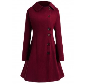 Plus Size Buttoned Long Coat - Red Wine 1x